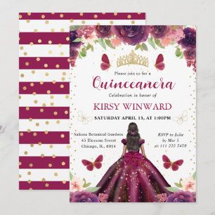 Invitation Robe prune princesse peau noire Quinceanera