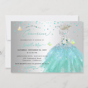 Invitation Robe Quinceanera en argent Turquoise