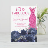 Invitation Robe rose 60e fête d'anniversaire Marine Floral (Debout devant)