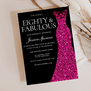 Invitation Robe rose 80 et fabuleux 80e anniversaire Noir