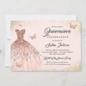 Invitation Robe rose à papillon Quinceanera en or (Dos)