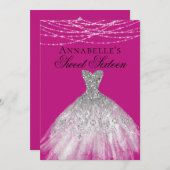 Invitation Robe rose & argent Diamond Étincelle Douce 16 (Devant / Derrière)