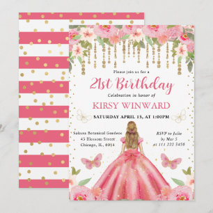 Invitation Robe rose Blonde Haired Princesse Anniversaire