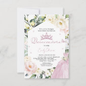 Invitation Robe rose Boho Cadre Floral Quinceañera espagnol (Devant)