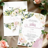 Invitation Robe rose Boho Cadre Floral Quinceañera espagnol