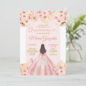 Invitation Robe rose boho princesse florale Quinceañera (Debout devant)