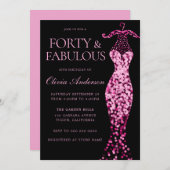 Invitation Robe rose brillante 40e fête d'anniversaire (Devant / Derrière)