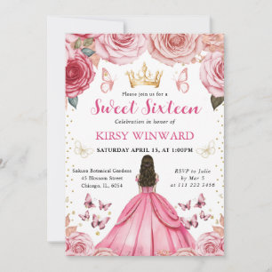 Invitation Robe rose Brunette Princess Sweet 16