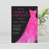Invitation Robe rose chaud Noir 40e fête d'anniversaire (Debout devant)