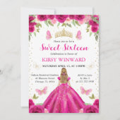 Invitation Robe Rose Chaud Princesse Blonde Sweet 16 (Devant)