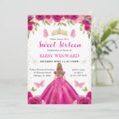Invitation Robe Rose Chaud Princesse Blonde Sweet 16 (Debout devant)