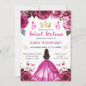 Invitation Robe Rose Chaud Princesse Brune Douce 16 Ans (Devant)