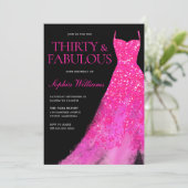 Invitation Robe rose chaude 30e anniversaire fête Noir (Debout devant)