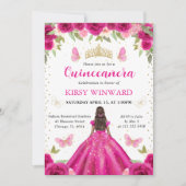 Invitation Robe rose chaude Peau foncée Princesse Quinceanera (Devant)