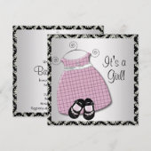 Invitation Robe rose Chaussures Baby shower Damas rose (Devant / Derrière)