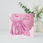 Invitation Robe rose Damas rose bébé fille douche (Debout devant)