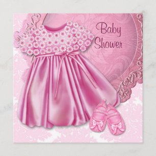 Invitation Robe rose Damas rose bébé fille douche