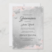 Invitation Robe Rose d'argent en or papillon Quinceanera (Devant)