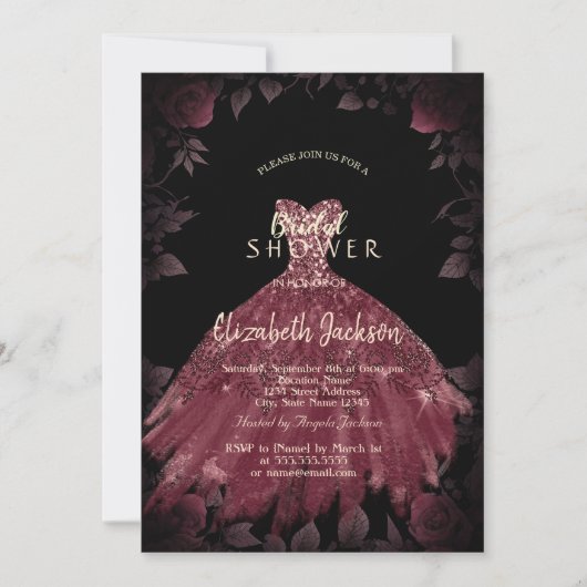 Invitation Robe Rose de Bourgogne Fête des mariées gothique (Devant)