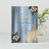 Invitation Robe rose, Diamants Bleu Métal Quinceañera (Debout devant)