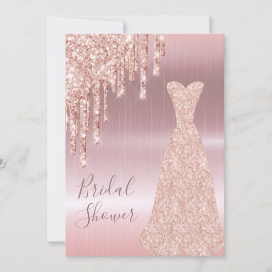 Invitation Robe rose dorée brillance brillant douche nuptiale (Devant)