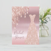 Invitation Robe rose dorée brillance brillant douche nuptiale (Debout devant)