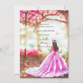 Invitation Robe rose élégant Aquarelle Jardin Quinceañera (Devant)