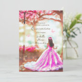 Invitation Robe rose élégant Aquarelle Jardin Quinceañera (Debout devant)