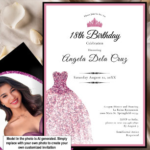 Invitation Robe rose élégante pour les 18 ans début