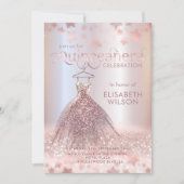 Invitation Robe rose en or gliteuse étoiles Quinceañera (Devant)