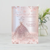 Invitation Robe rose en or gliteuse étoiles Quinceañera (Debout devant)
