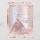 Invitation Robe rose en or gliteuse étoiles Quinceañera (Devant / Derrière)