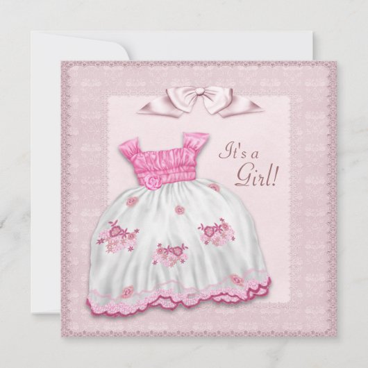 Invitation Robe rose et blanche Baby shower (Devant)
