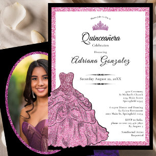 Invitation Robe rose et diadème personnalisé pour Quinceanera
