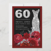 Invitation Robe rose et diamant Bordure rouge 60e anniversair (Devant)