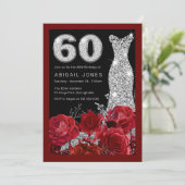 Invitation Robe rose et diamant Bordure rouge 60e anniversair (Debout devant)