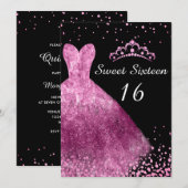 Invitation Robe rose et sucré noir 16 16ème anniversaire (Devant / Derrière)