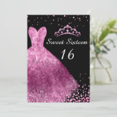 Invitation Robe rose et sucré noir 16 16ème anniversaire (Debout devant)