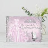 Invitation Robe rose étincelle Tiara Quinceanera (Debout devant)