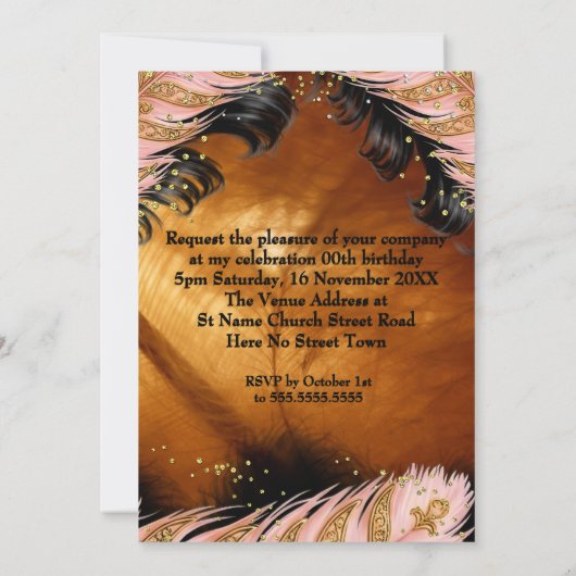 Invitation Robe rose exotique Gold Black Anniversaire (Dos)