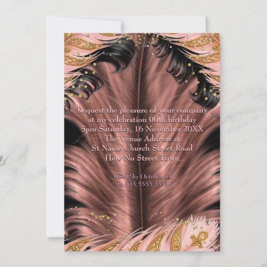 Invitation Robe rose exotique Or Pièce noire Anniversaire (Dos)