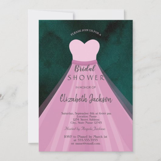 Invitation Robe rose Fête de mariage vert (Devant)