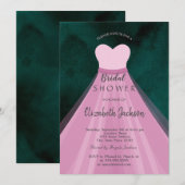 Invitation Robe rose Fête de mariage vert (Devant / Derrière)