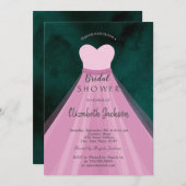 Invitation Robe rose Fête des mariées verte (Devant / Derrière)