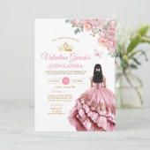 Invitation Robe rose fille Quinceañera 15 Anos Fleurs Or (Debout devant)