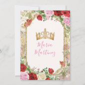 Invitation Robe rose Fleurs rouges Princess Gold Mis Quince (Dos)