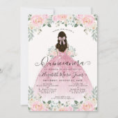 Invitation Robe rose florale 15e anniversaire Quinceanera (Devant)