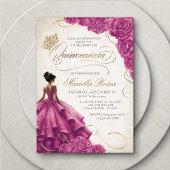 Invitation Robe rose Florale Quinceañera
