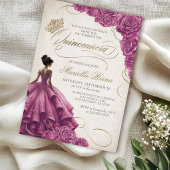 Invitation Robe rose Florale Quinceañera