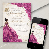 Invitation Robe rose Florale Quinceañera